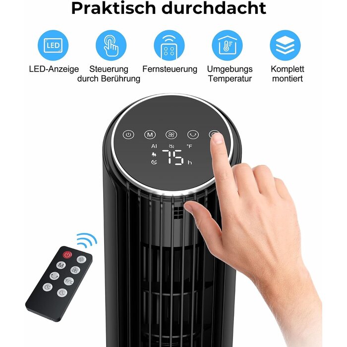 Leiser Turmventilator, 33 cm - 4 Stufen & Fernbedienung - bis zu 33% sparen