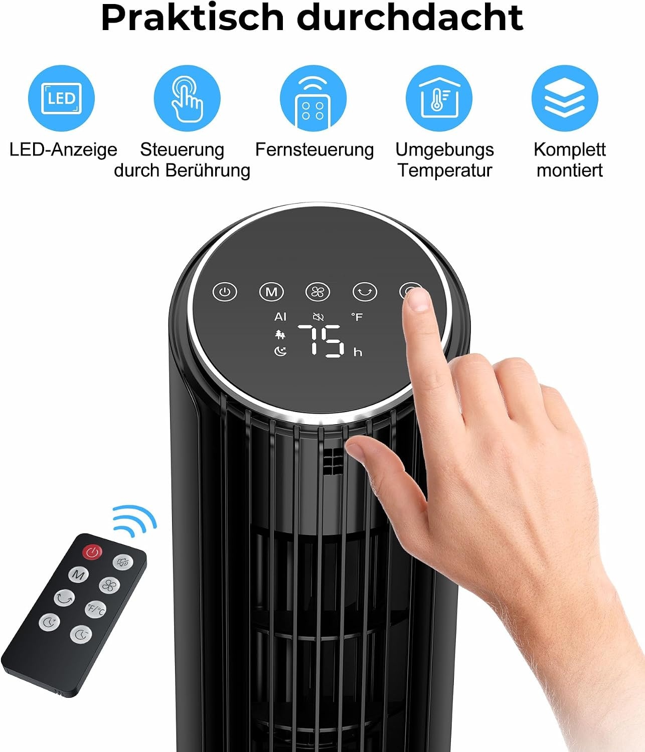 Leiser Turmventilator, 33 cm - 4 Stufen & Fernbedienung - bis zu 33% sparen