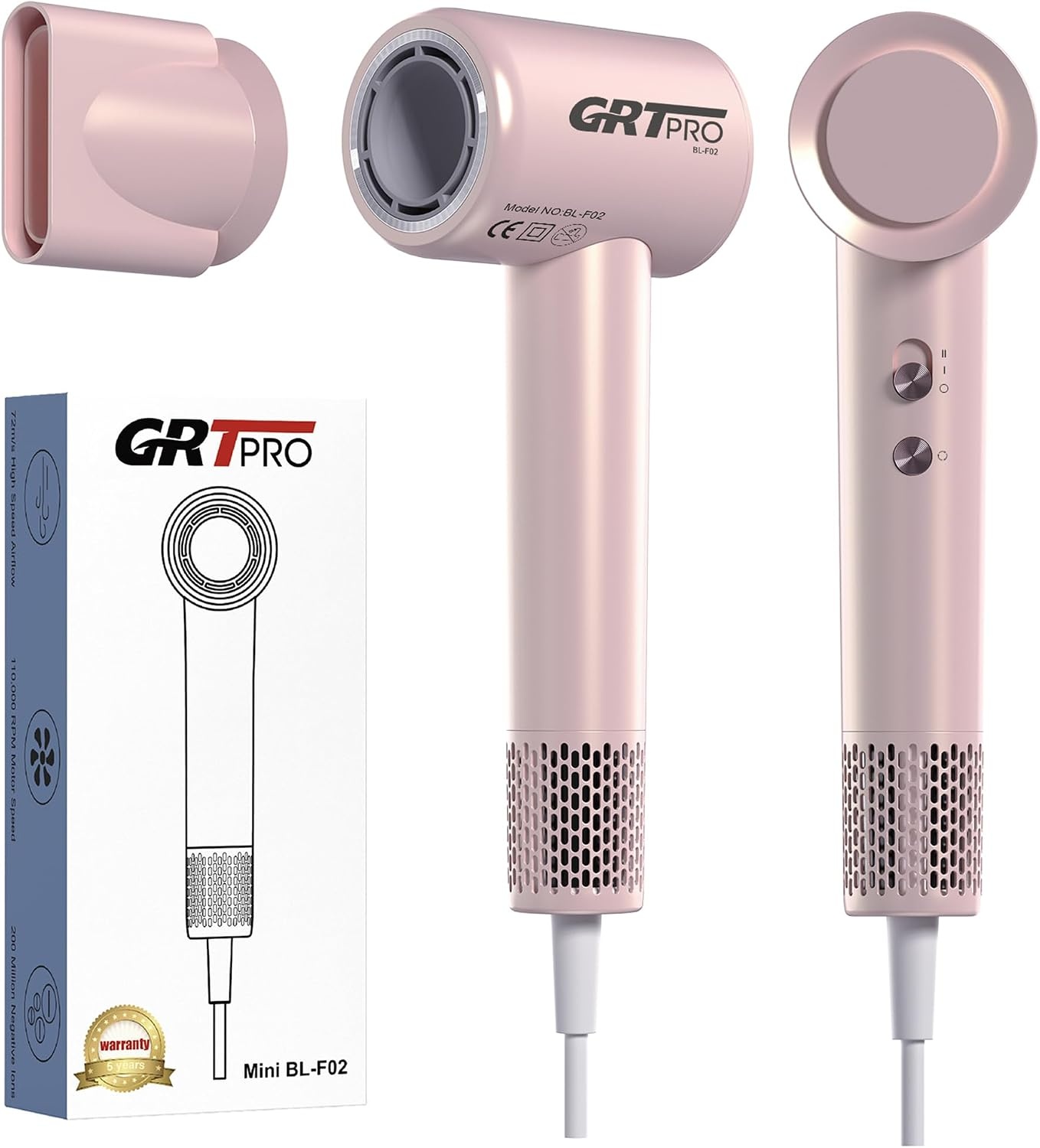 Leistungsstarker Haartrockner mit magnetischem Diffusor - Rosa - bis zu 28,4% Rabatt
