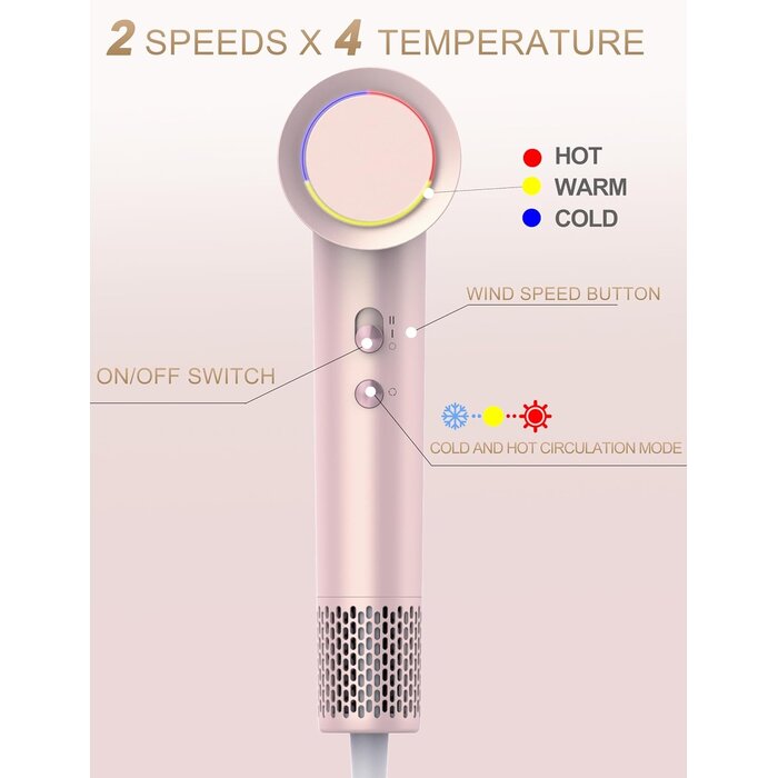 Leistungsstarker Haartrockner mit magnetischem Diffusor - Rosa - bis zu 28,4% Rabatt