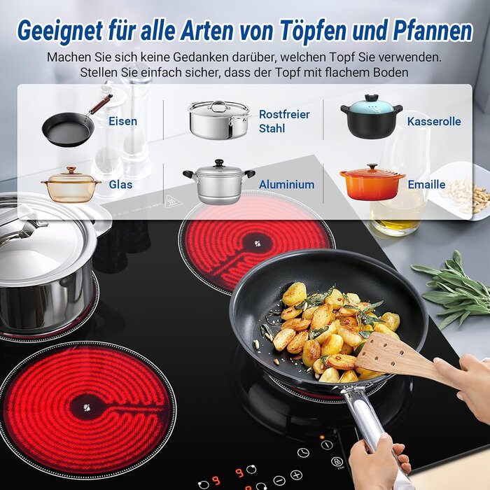 Glaskeramik-Kochfeld 60cm, 4 Zonen, 9 Stufen, Touch - Jetzt bis zu 34,8% sparen