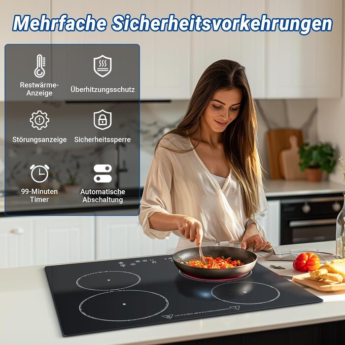 Glaskeramik-Kochfeld 60cm, 4 Zonen, 9 Stufen, Touch - Jetzt bis zu 34,8% sparen