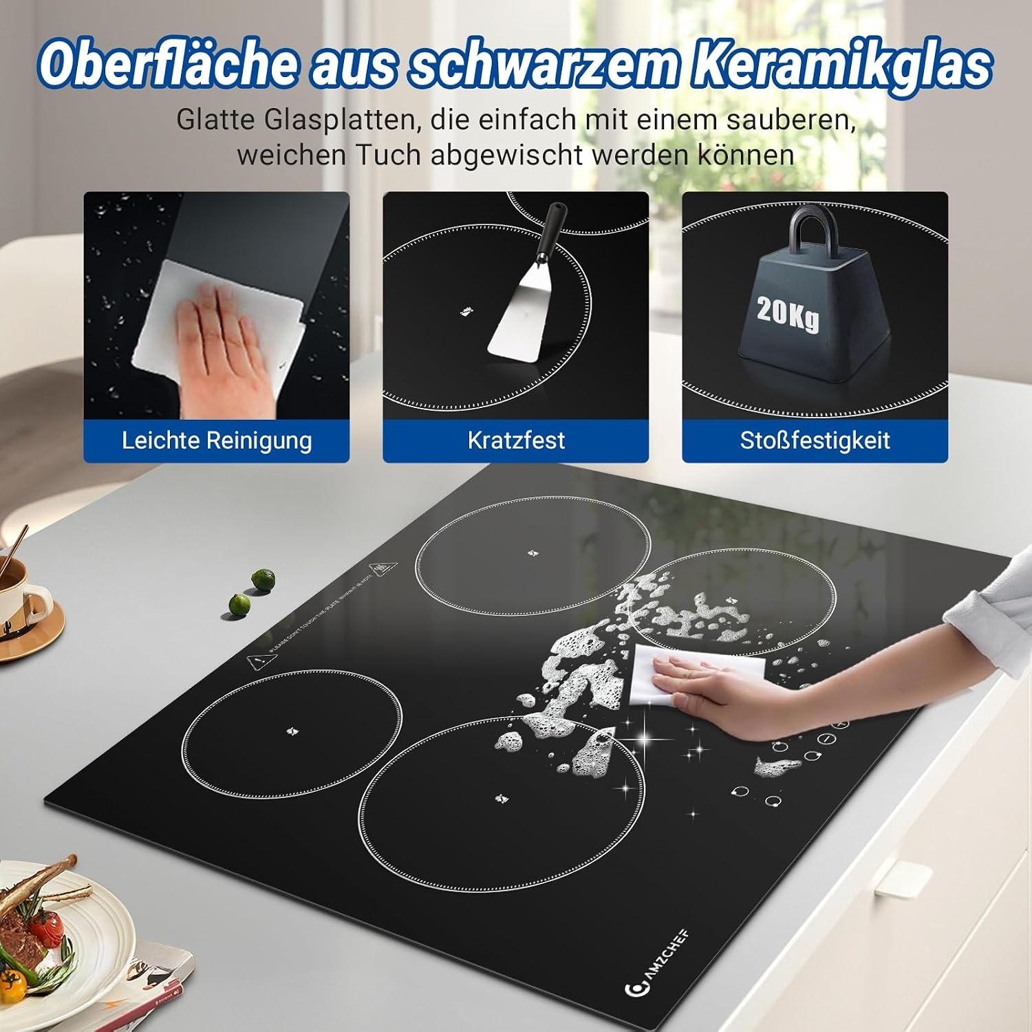Glaskeramik-Kochfeld 60cm, 4 Zonen, 9 Stufen, Touch - Jetzt bis zu 34,8% sparen