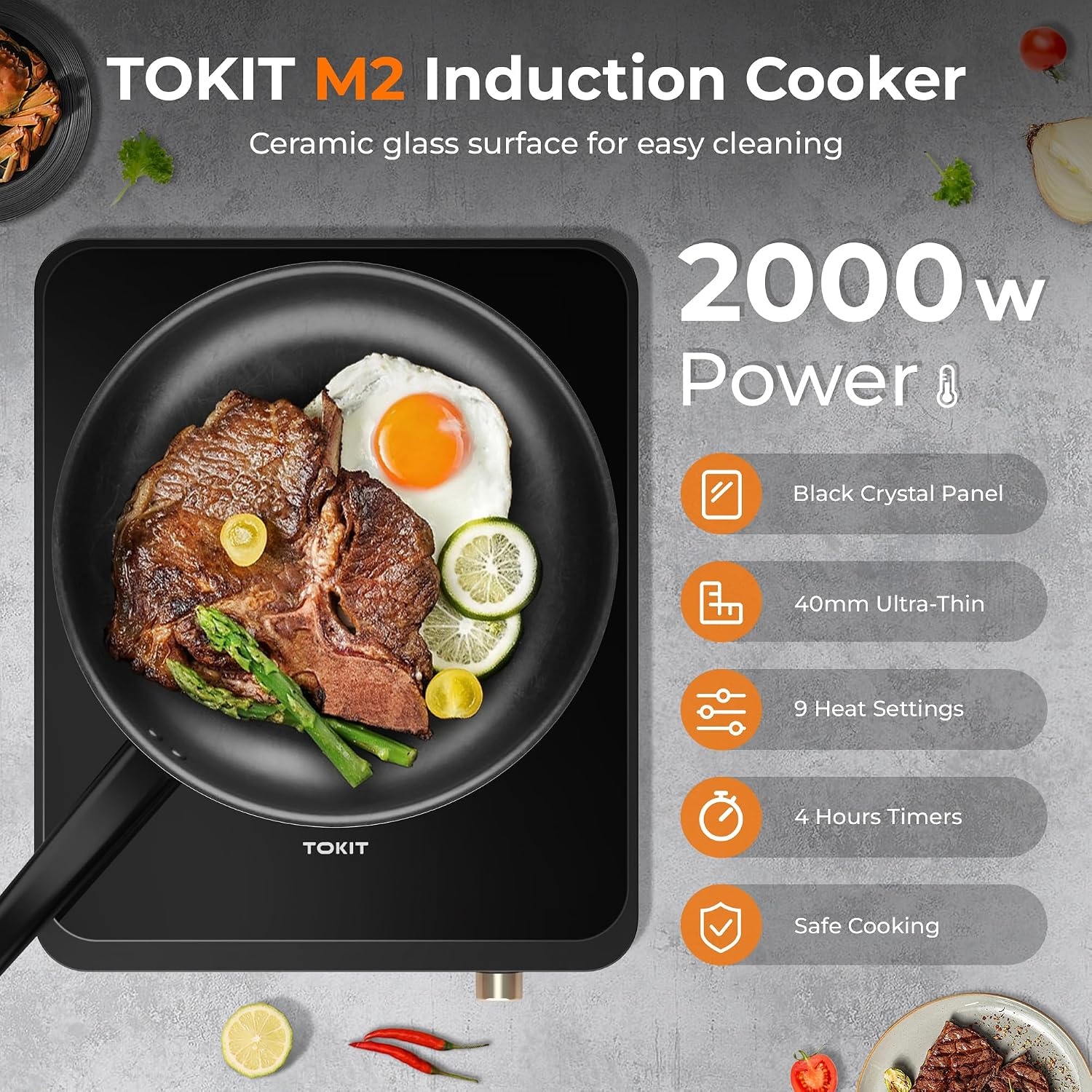 Induktionskochfeld 2000W - Schlankes Design - Sparen Sie bis zu 34%