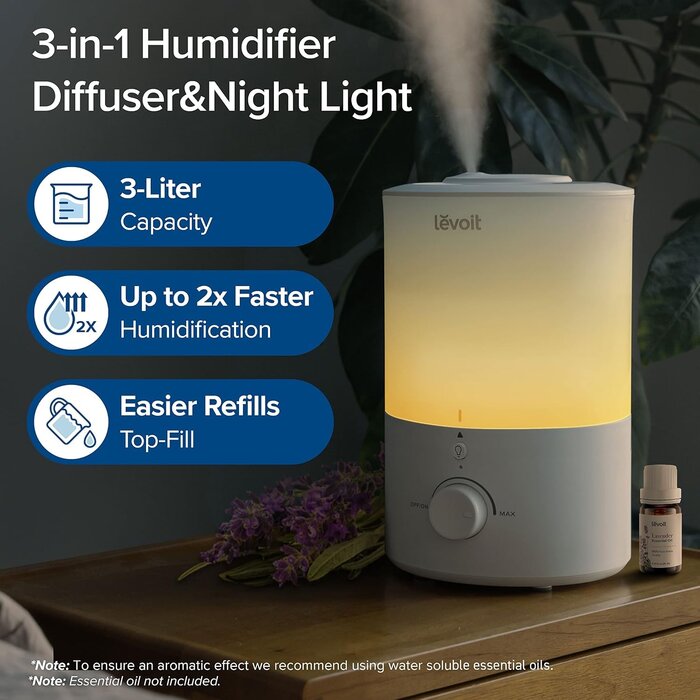 Leiser 3L Luftbefeuchter mit Aromafunktion - bis zu 29% Rabatt sparen