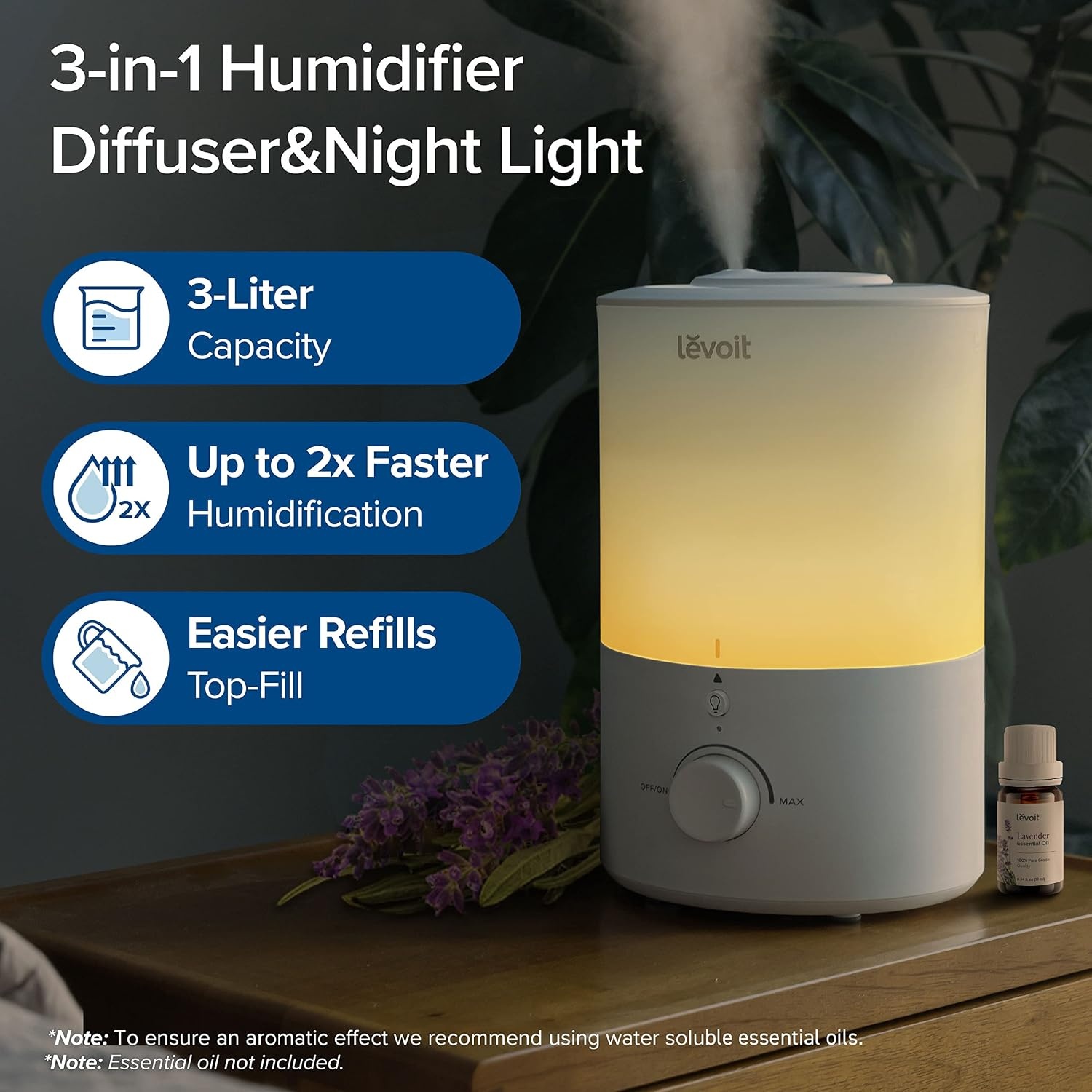 Leiser 3L Luftbefeuchter mit Aromafunktion - bis zu 29% Rabatt sparen