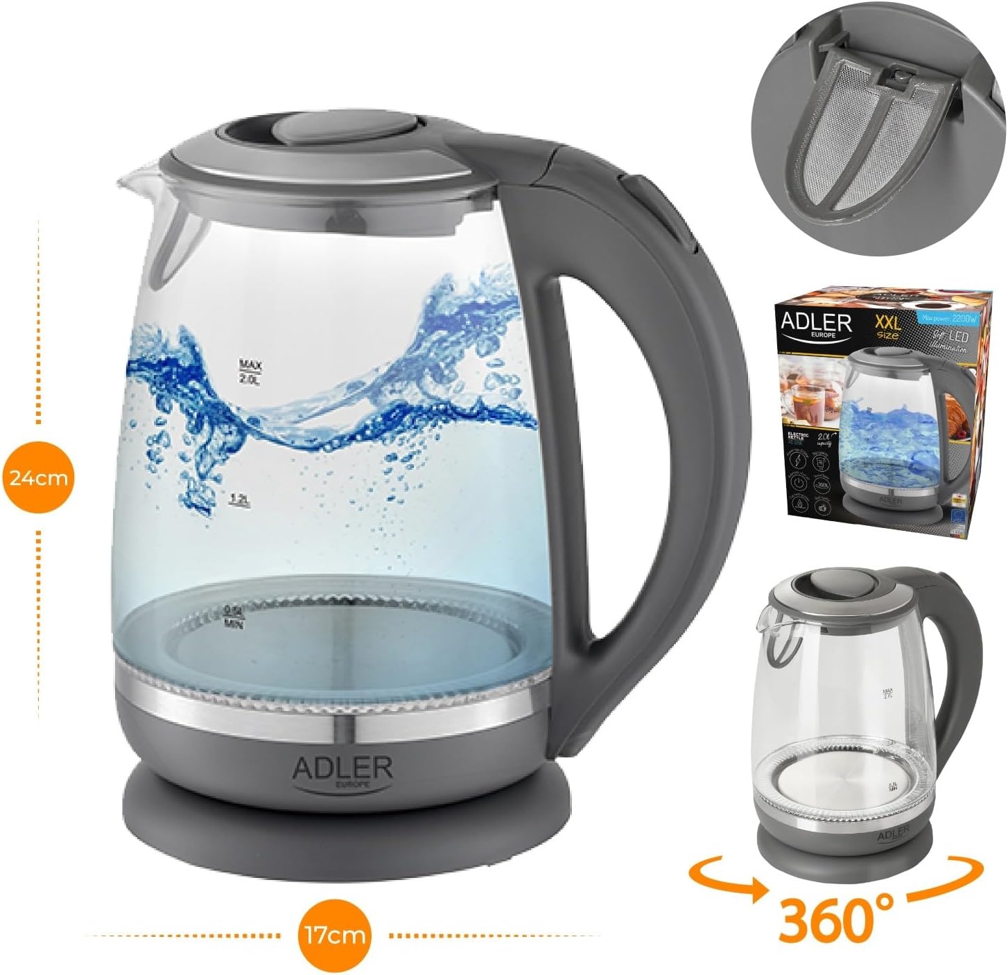 Design Glas-Wasserkocher 2,0L 2000W - bis zu 27% Rabatt im Outlet