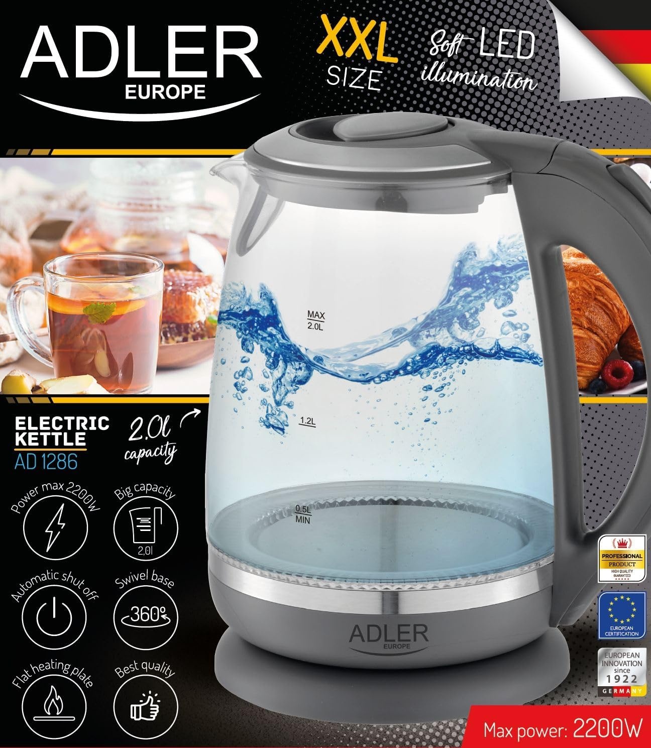 Design Glas-Wasserkocher 2,0L 2000W - bis zu 27% Rabatt im Outlet