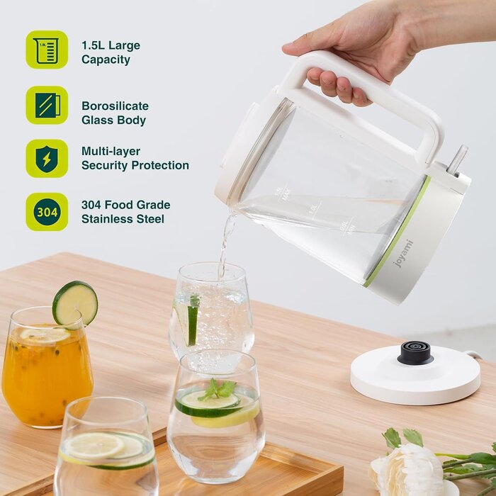 Elektrischer Glas-Wasserkocher 1,5L - 1500W - Weiß - jetzt bis zu 26% günstiger