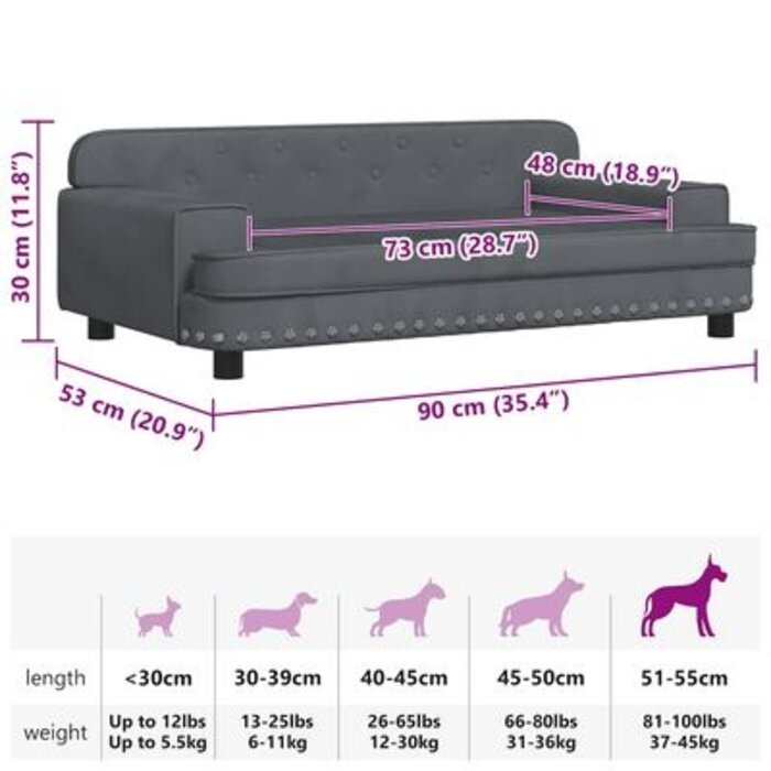 Vidaxl Luxus Hundesofa aus Samt - Dunkelgrau - 90x53 cm - bis zu 45% Rabatt