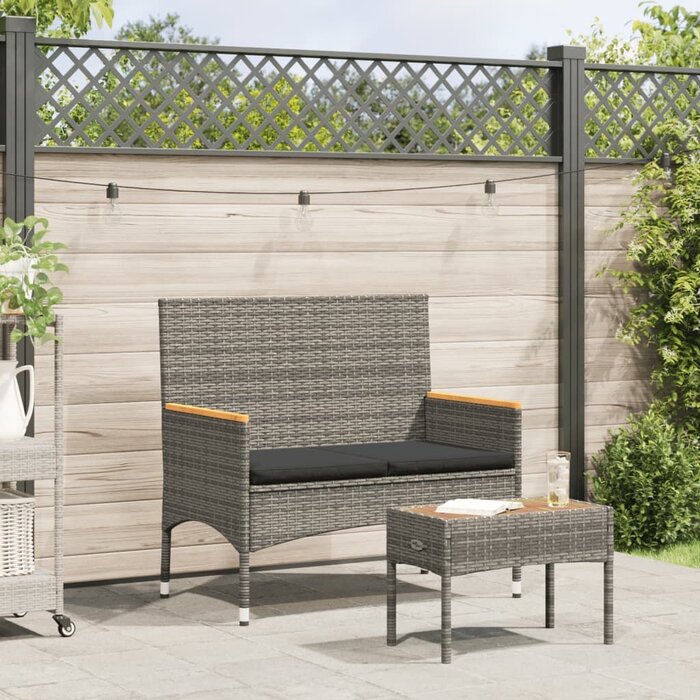 Vidaxl 2-Sitzer Gartenbank Set mit Tisch & Polster - Grau - bis zu 34% reduziert
