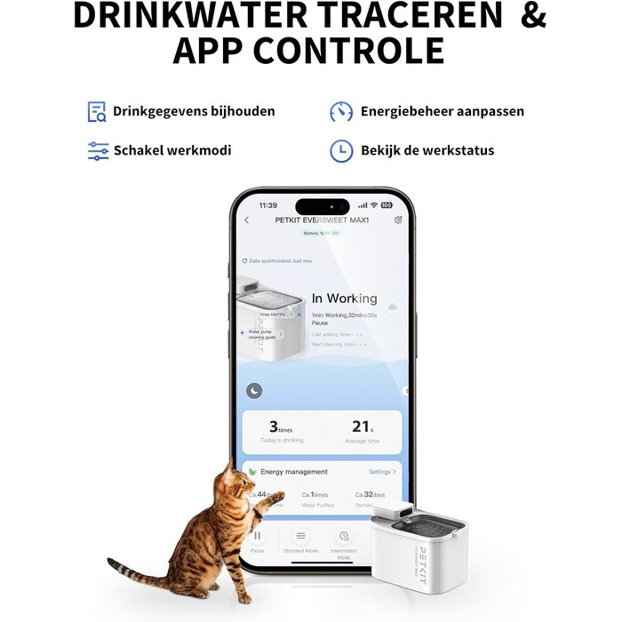Kabelloser Katzen-Trinkbrunnen 3L Edelstahl mit App-Steuerung - bis zu 29% Rabatt