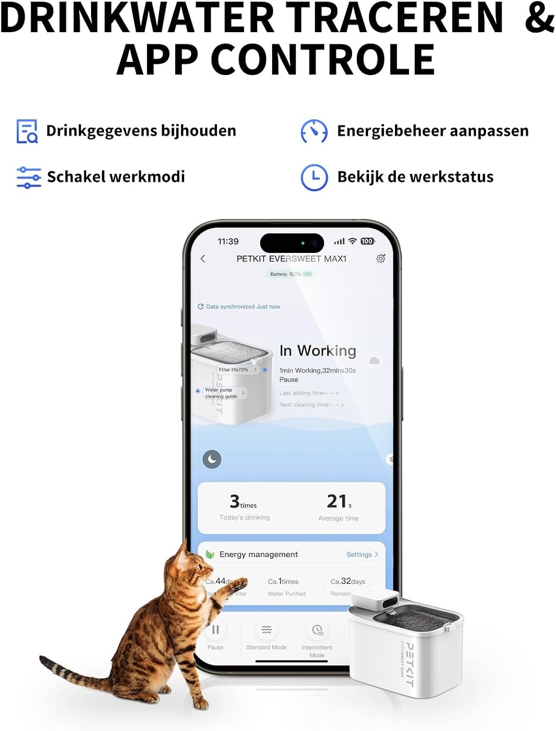 Kabelloser Katzen-Trinkbrunnen 3L Edelstahl mit App-Steuerung - bis zu 29% Rabatt