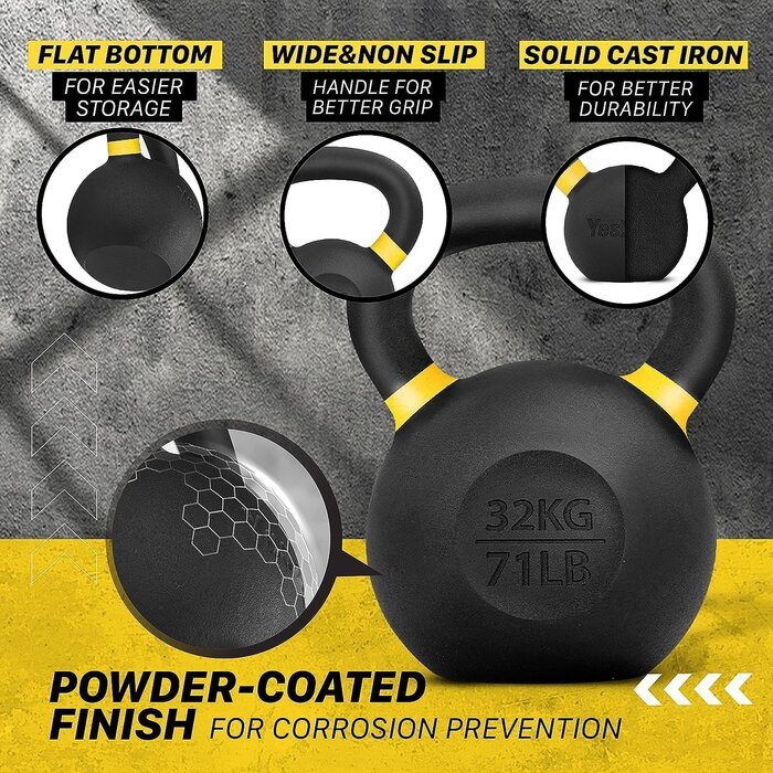 Profi Gusseisen Kettlebell 32 kg - Gelb - Jetzt bis zu 35% günstiger