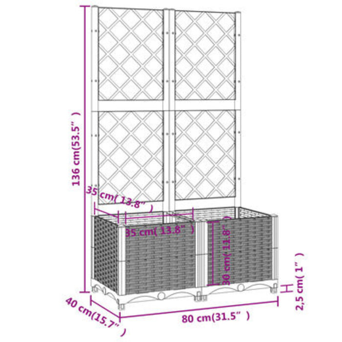 Vidaxl Pflanzkübel mit Rankgitter 80x40x136 cm Schwarz - bis zu 44% Rabatt