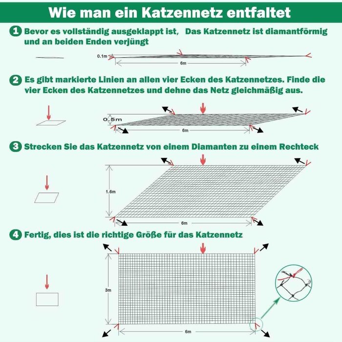 Drahtverstärktes Katzennetz 6x3m - Wetterfest - Jetzt bis zu 40% Rabatt