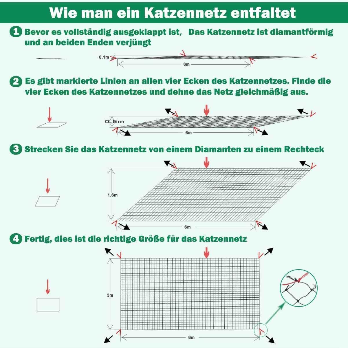 Drahtverstärktes Katzennetz 6x3m - Wetterfest - Jetzt bis zu 40% Rabatt