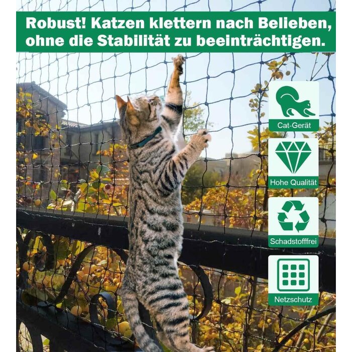 Drahtverstärktes Katzennetz 6x3m - Wetterfest - Jetzt bis zu 40% Rabatt
