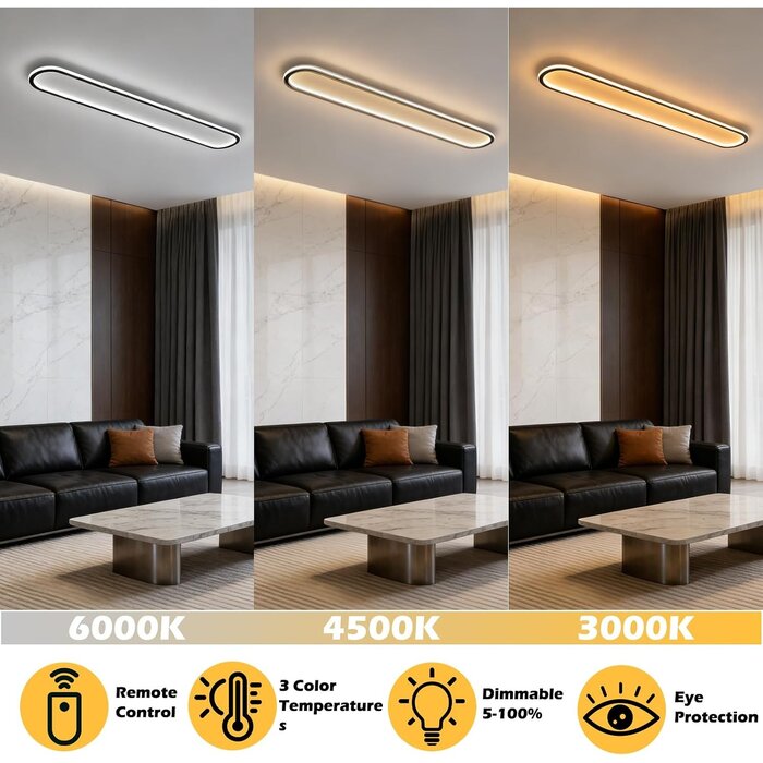 Moderne 120cm LED-Deckenleuchte dimmbar, schwarz - bis zu 29% Rabatt