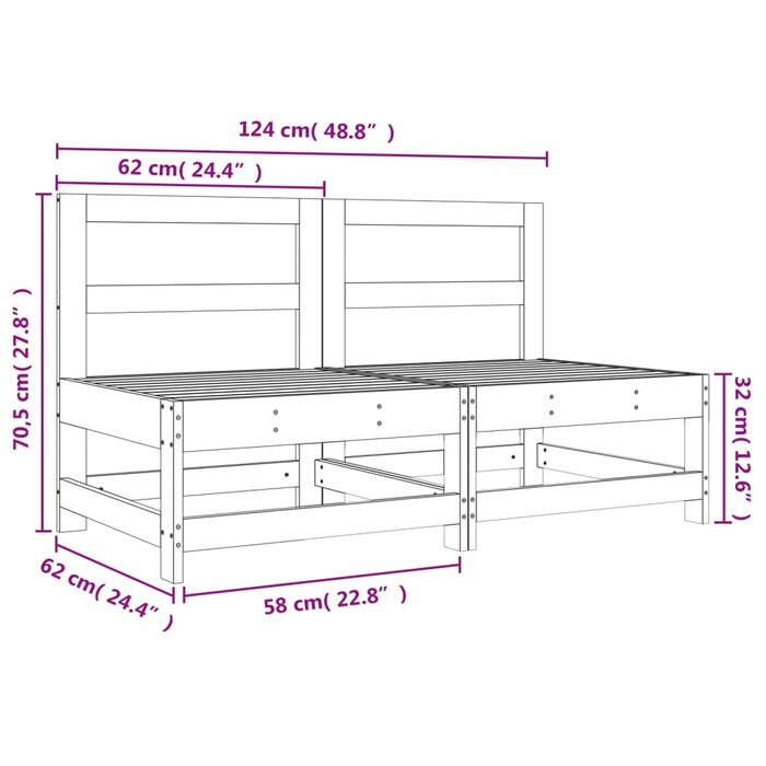 Vidaxl 2er Set Garten-Mittelsofa Kiefer Massivholz - honigbraun - bis zu 46% Rabatt