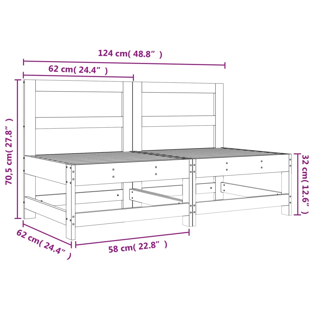 Vidaxl 2er Set Garten-Mittelsofa Kiefer Massivholz - honigbraun - bis zu 46% Rabatt