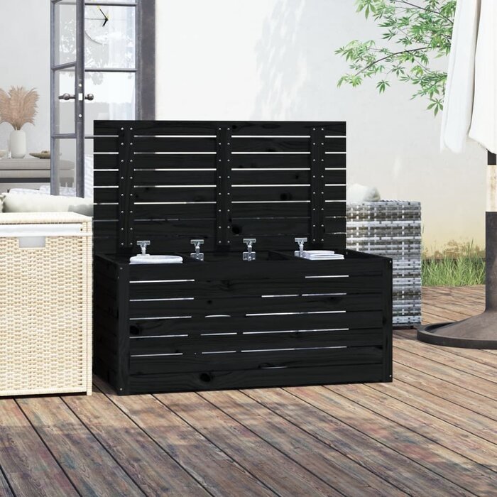 Vidaxl Gartenbox aus massivem Kiefernholz, 101x50,5cm - Schwarz - bis zu 34% sparen