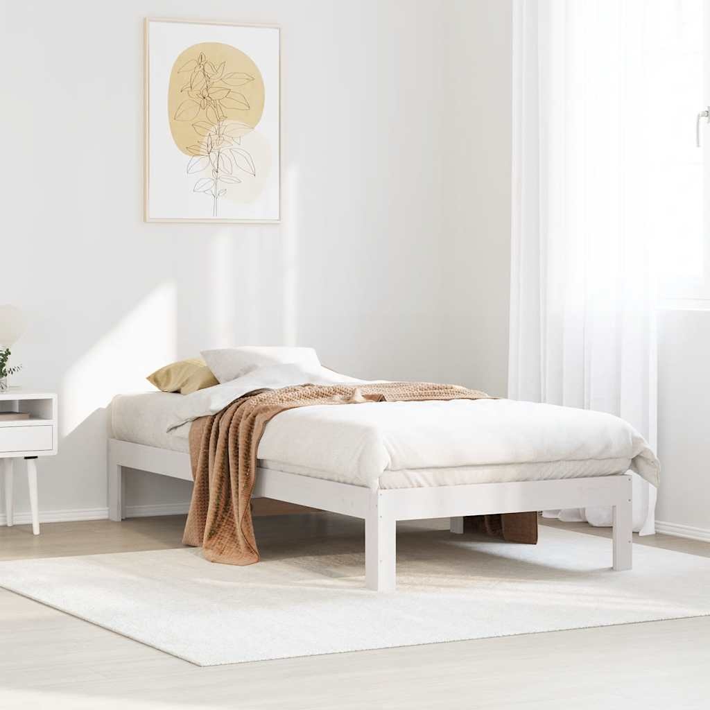 Vidaxl Massives Kiefernholz Bettgestell 90x200 cm - Weiß - bis zu 30% Rabatt