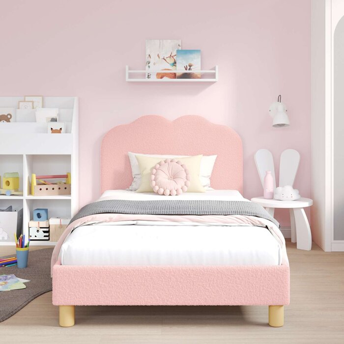 Vidaxl Kinderbett mit rosa Bouclé-Kopfteil 90x190 cm - bis zu 35% Rabatt