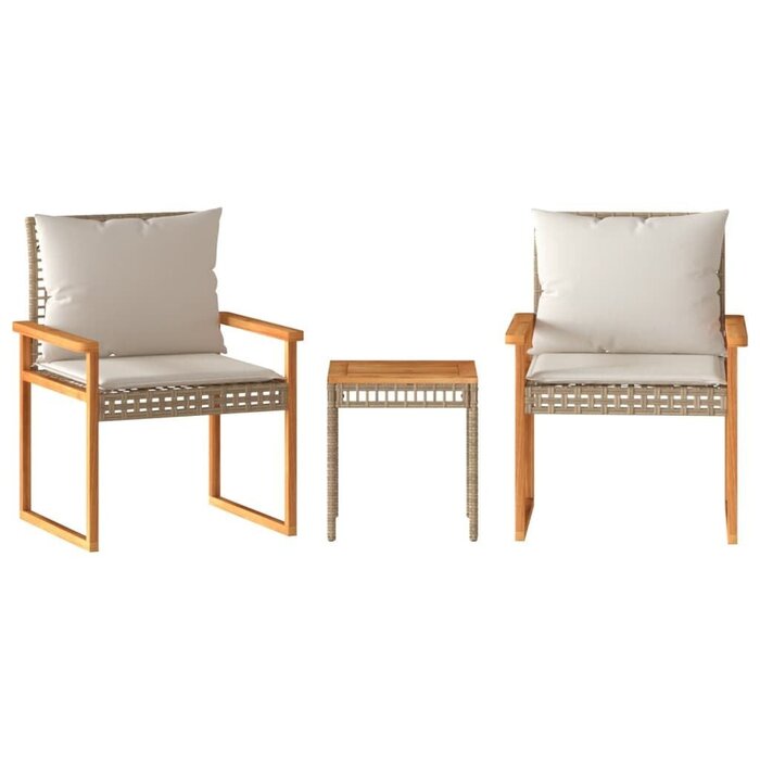 Vidaxl 3-tlg. Bistro-Set Poly-Rattan & Akazienholz - Beige - bis zu 30% Rabatt