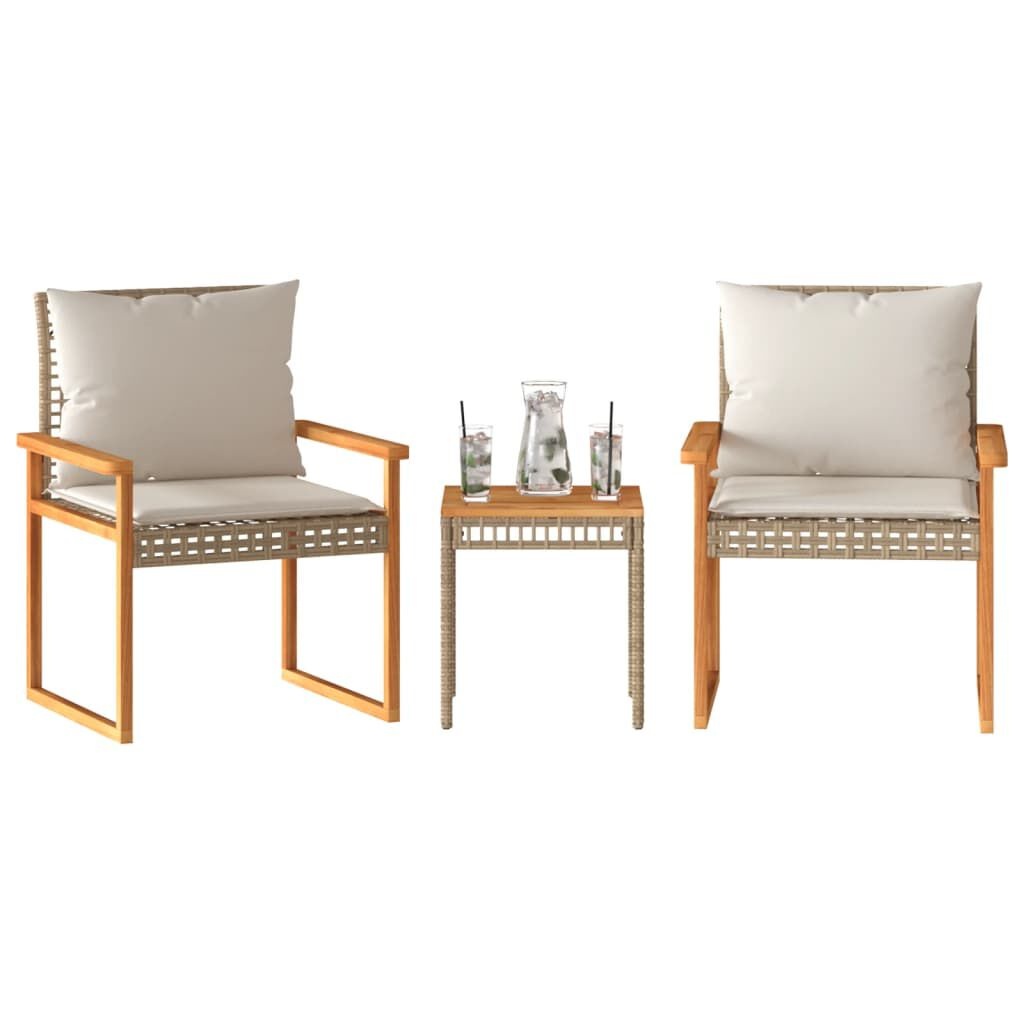 Vidaxl 3-tlg. Bistro-Set Poly-Rattan & Akazienholz - Beige - bis zu 30% Rabatt