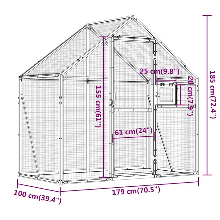 Vidaxl Große Voliere 179x100x185 cm aus Aluminium - Anthrazit - bis zu 30% Rabatt