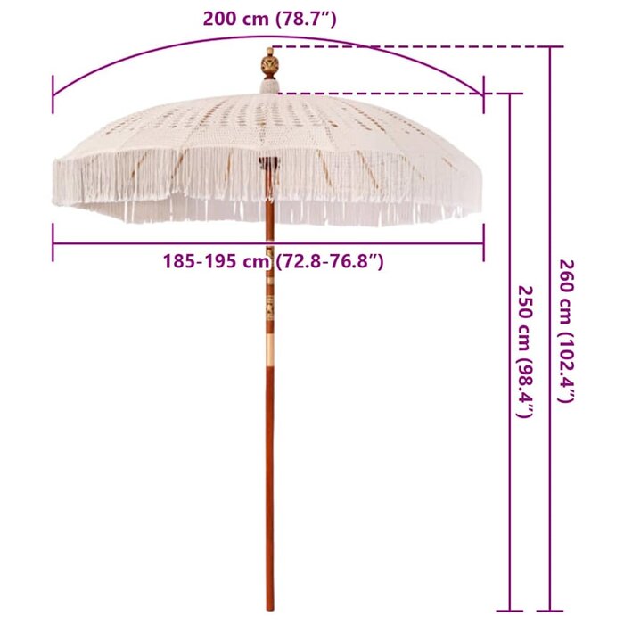 Vidaxl Makramee-Sonnenschirm Creme 190x260 cm - Bohemian Stil - bis zu 35% Rabatt