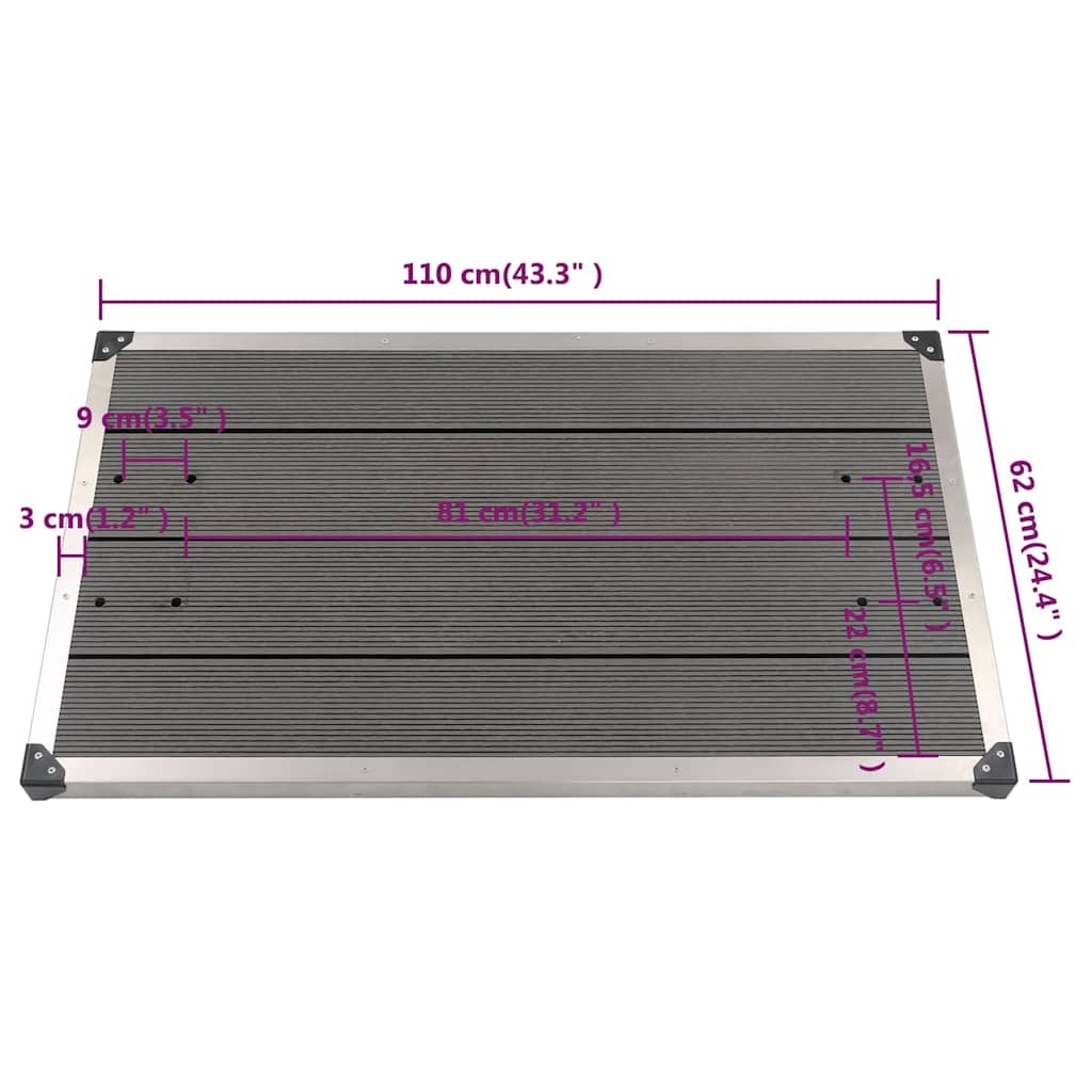 Vidaxl WPC Außenduschwanne 110x62 cm - Grau - jetzt bis zu 38% Rabatt