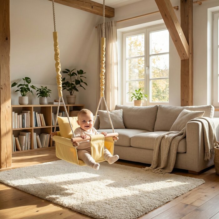 Viking Choice Babyschaukel aus Baumwolle & Holz - Creme - bis zu 33% Rabatt