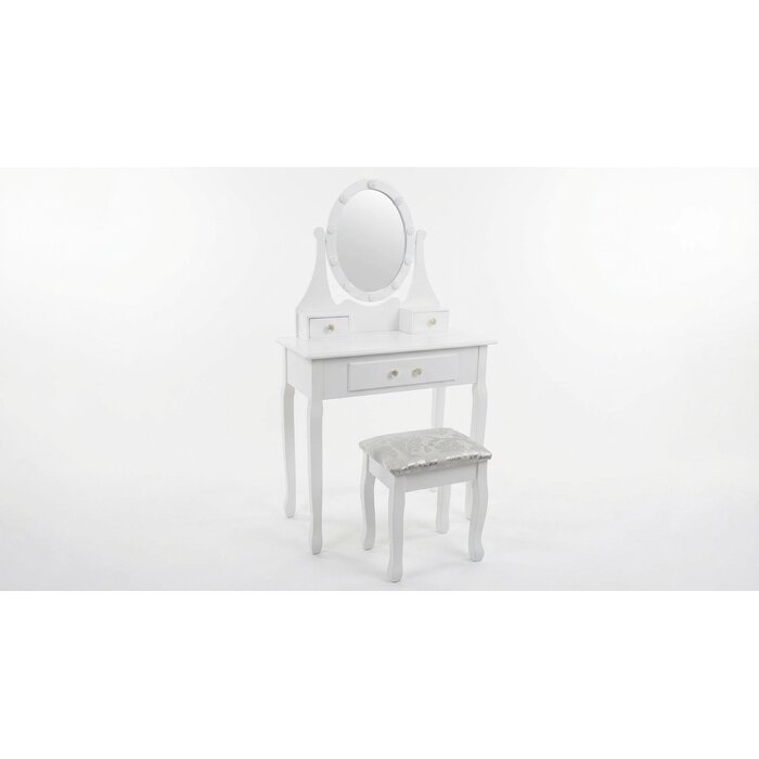 Viking Choice Eleganter Schminktisch mit LED-Spiegel & Hocker - Weiß - bis zu 34% sparen