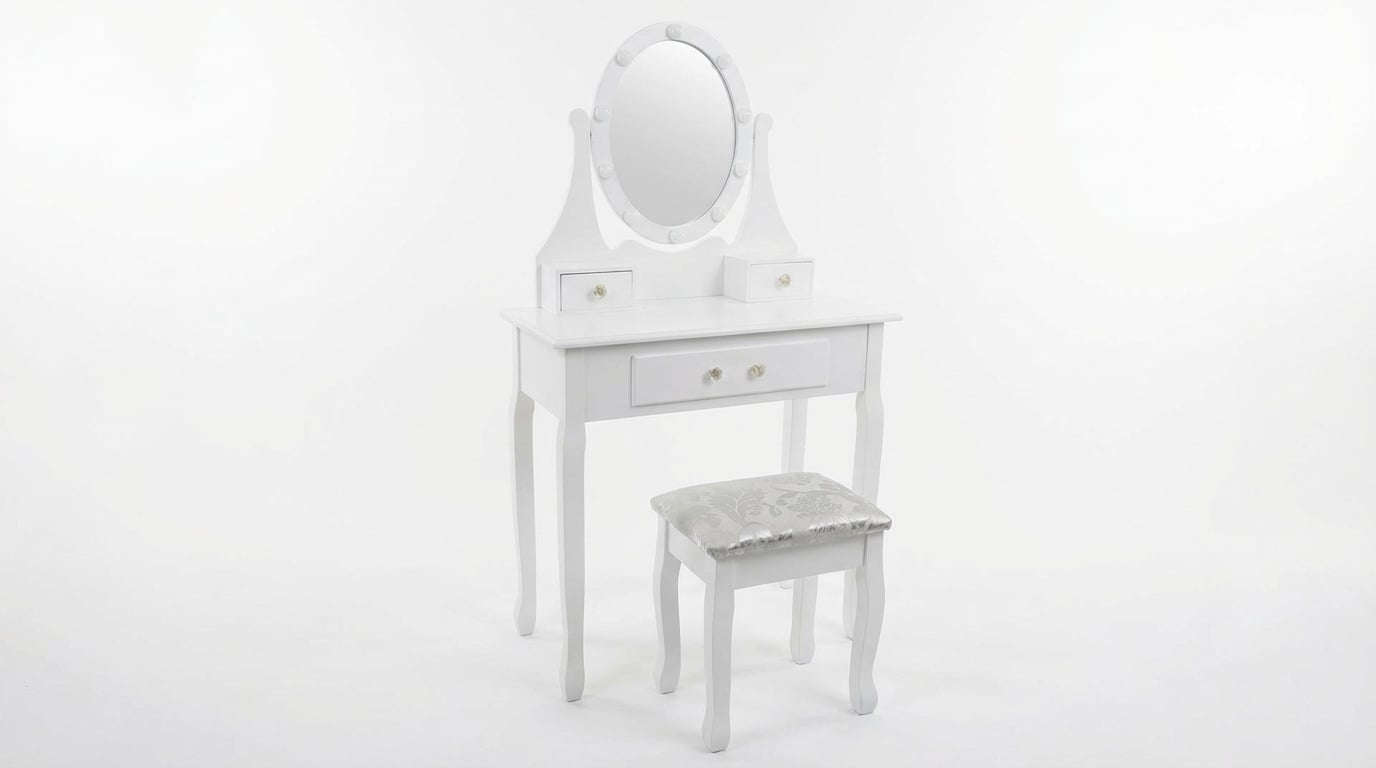 Viking Choice Eleganter Schminktisch mit LED-Spiegel & Hocker - Weiß - bis zu 34% sparen