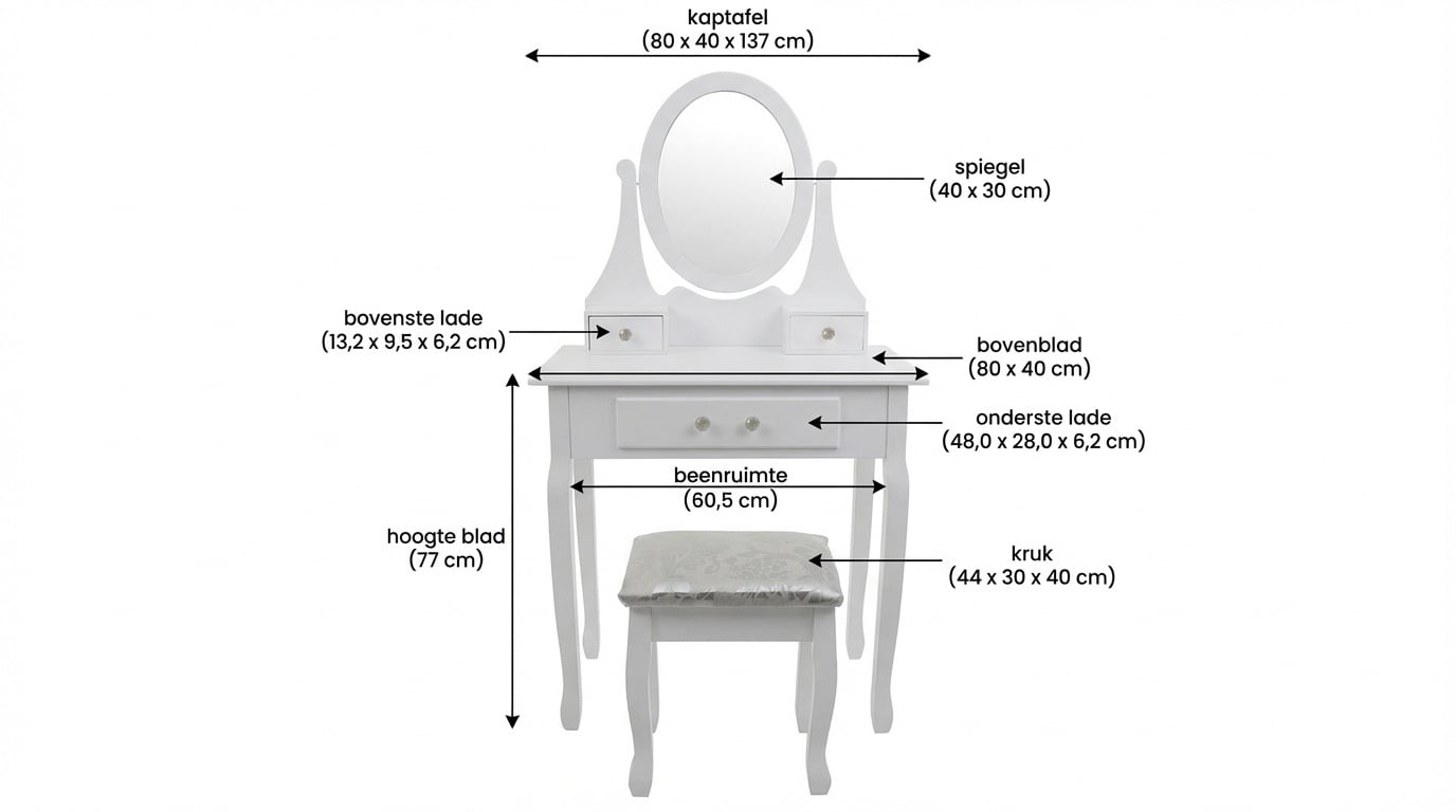 Viking Choice Eleganter Schminktisch mit LED-Spiegel & Hocker - Weiß - bis zu 34% sparen