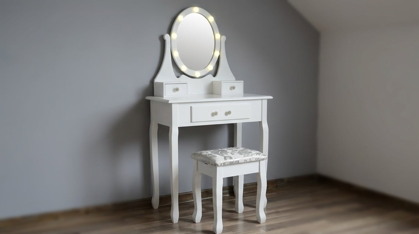 Viking Choice Eleganter Schminktisch mit LED-Spiegel & Hocker - Weiß - bis zu 34% sparen
