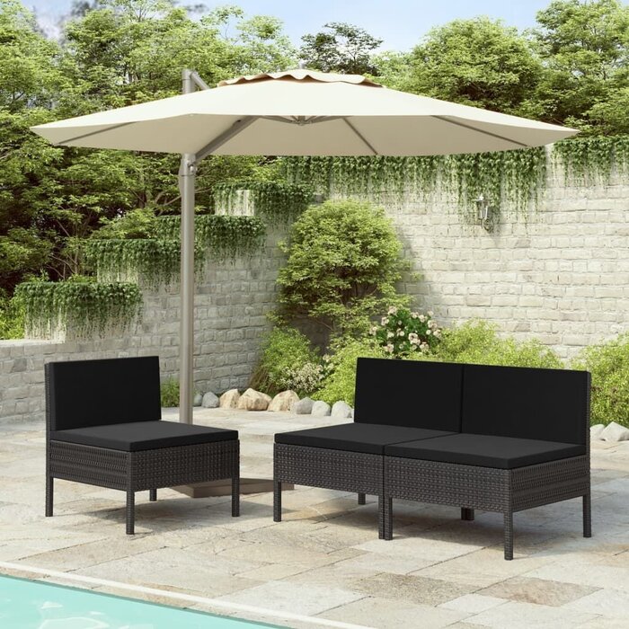 Vidaxl 3-tlg. Gartenstuhl-Set Poly-Rattan Schwarz - bis zu 30% Rabatt