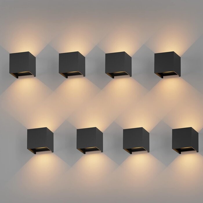 8er LED Wandleuchten Set - Schwarz, 12W, IP65 - Bis zu 43% Rabatt!