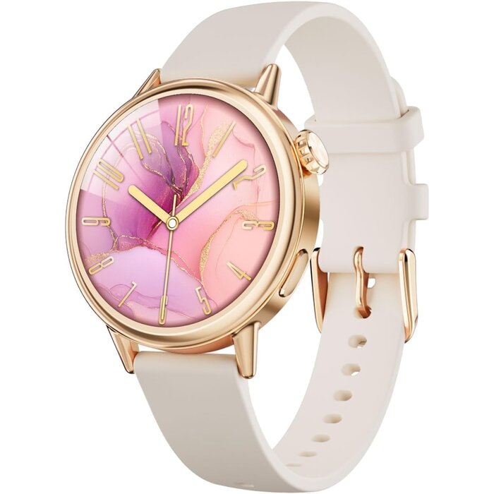 Elegante Damen Smartwatch, AMOLED Fitness-Tracker, Beige - bis zu 28% Rabatt