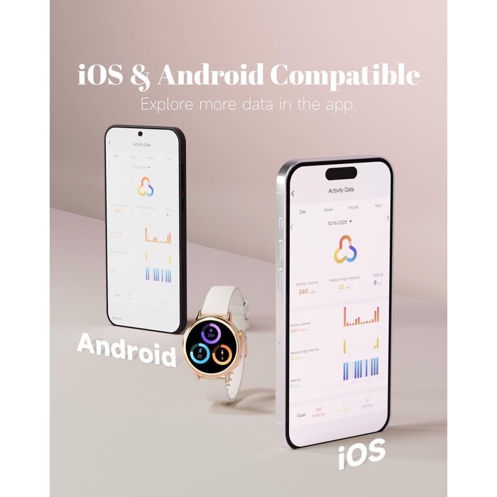 Elegante Damen Smartwatch, AMOLED Fitness-Tracker, Beige - bis zu 28% Rabatt