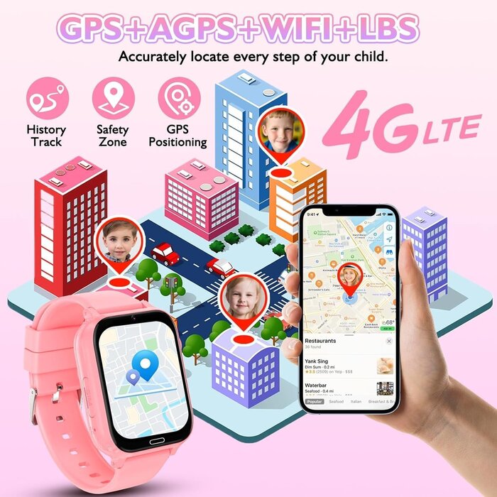 4G Kinder-Smartwatch GPS & Video - Rosa - Bis zu 27% sparen