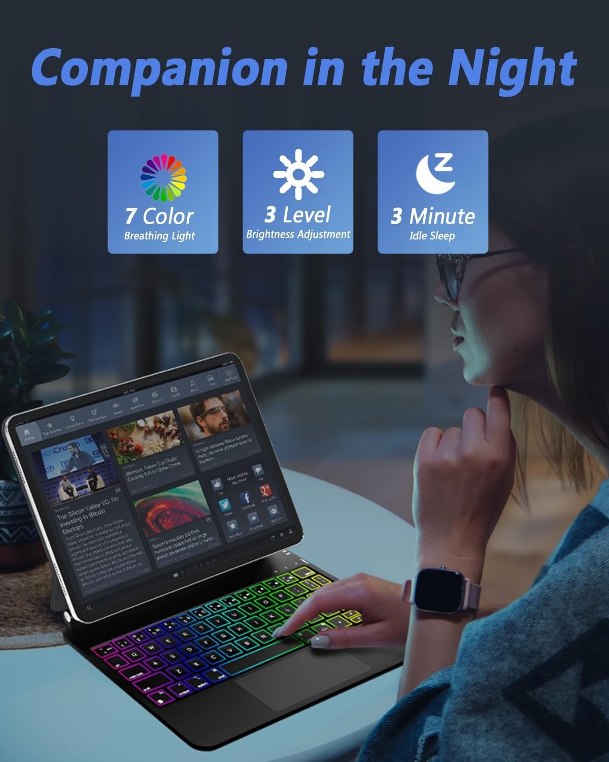 Tastatur-Schutzhülle für iPad 10. Gen - Mit Trackpad & 7-Farben-Licht - bis 34%