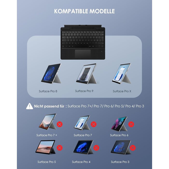 Bluetooth-Tastatur für Surface Pro 8/9/X mit Trackpad - bis zu 33% günstiger
