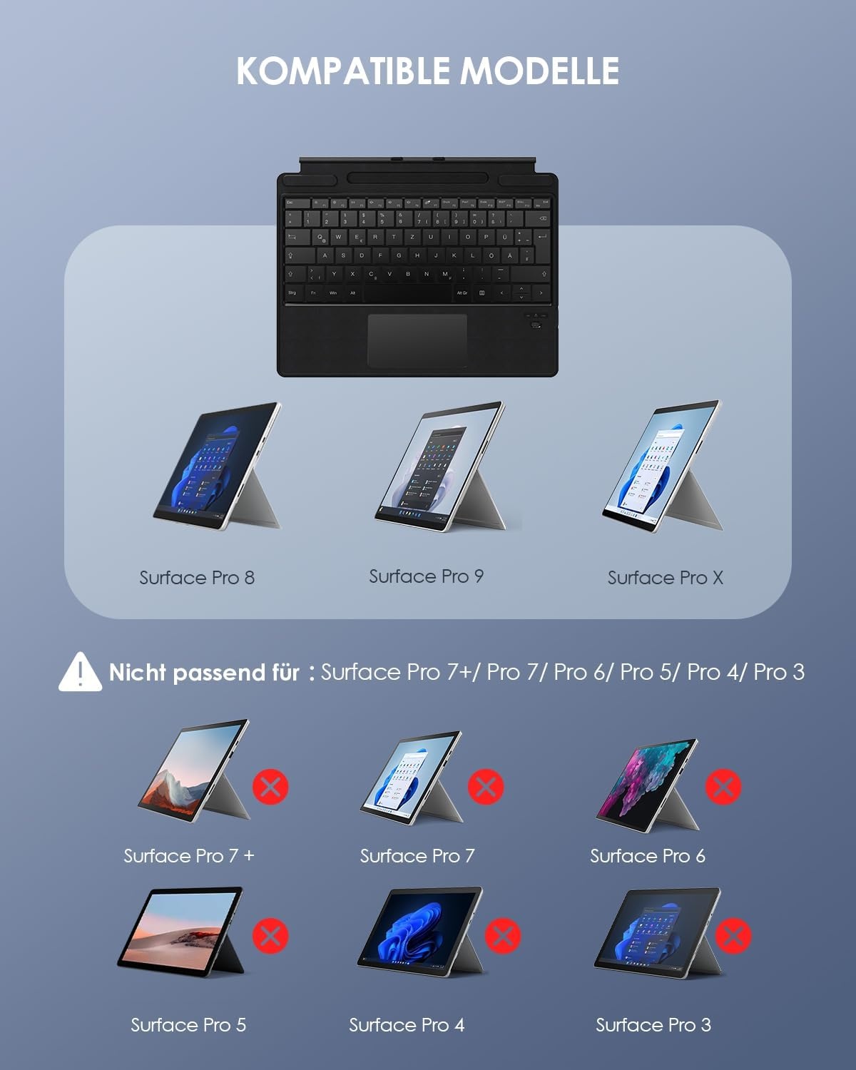 Bluetooth-Tastatur für Surface Pro 8/9/X mit Trackpad - bis zu 33% günstiger