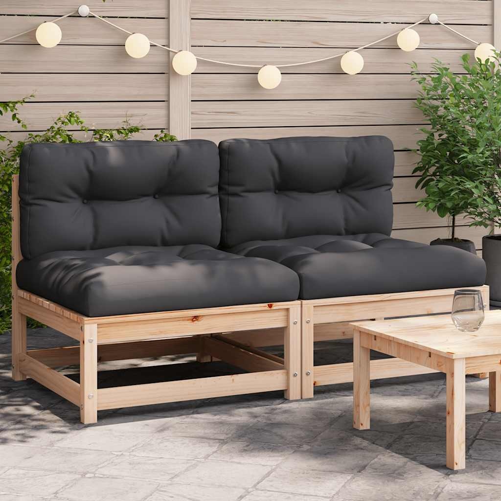 Vidaxl 2er Set Gartenbank aus Kiefernholz mit Kissen - Anthrazit - bis zu 30% Rabatt