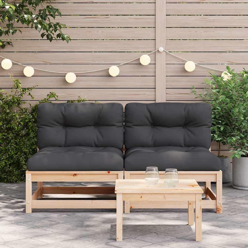 Vidaxl 2er Set Gartenbank aus Kiefernholz mit Kissen - Anthrazit - bis zu 30% Rabatt
