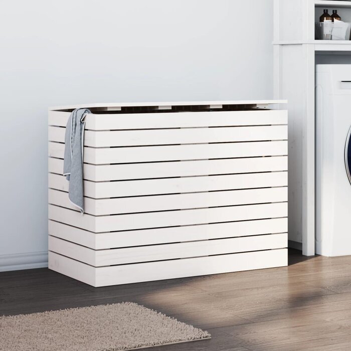 Vidaxl Wäschesammler Kiefer massiv Weiß 88,5x44x66 cm - bis zu 34% sparen!