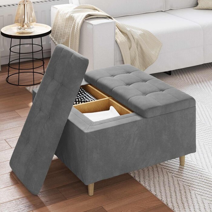Vidaxl Samt-Polsterhocker mit Stauraum, 80x80cm, Dunkelgrau - bis zu 35% Rabatt